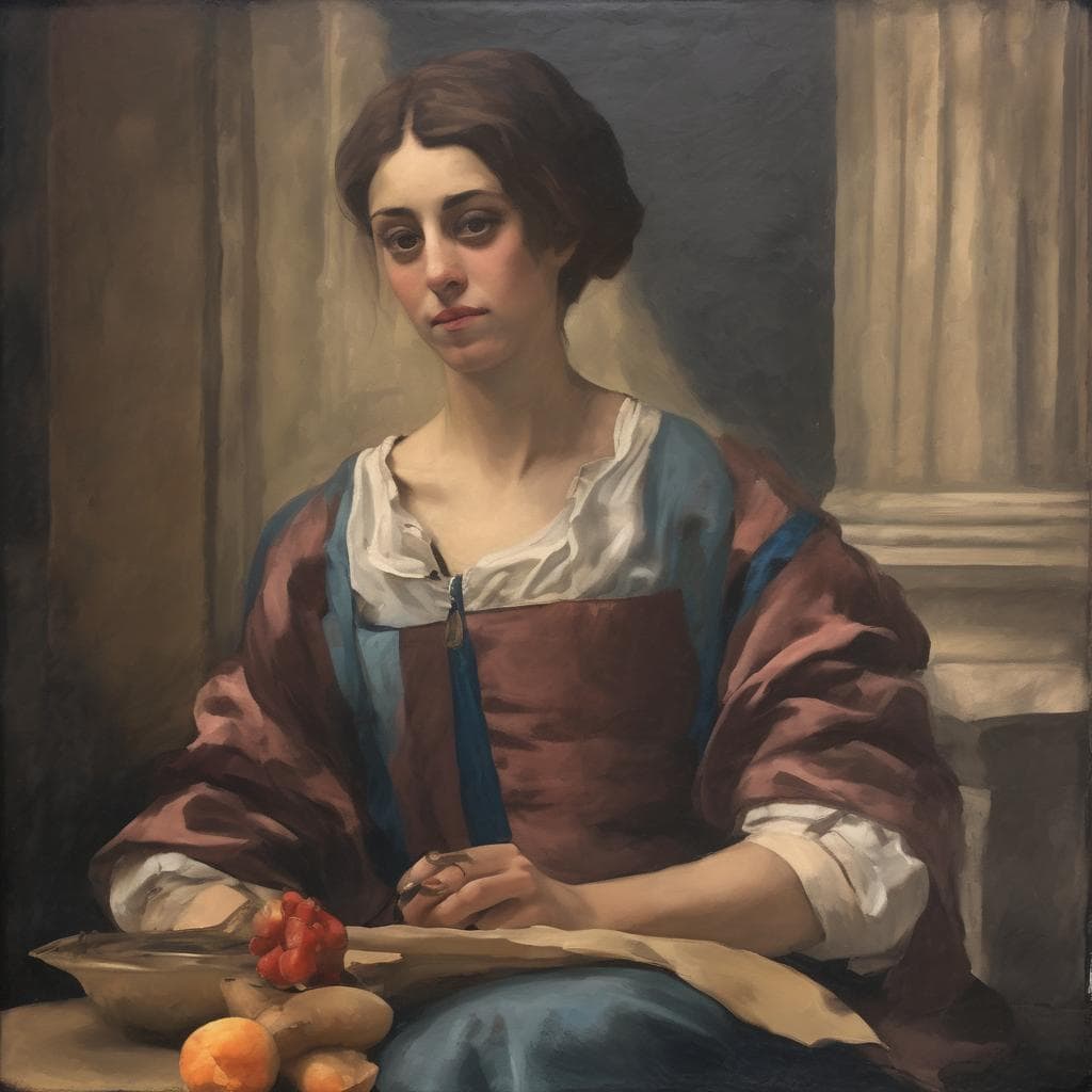 Ρεαλιστικό πορτρέτο γυναίκας σε κλασικό ύφος, εμπνευσμένο από την τέχνη που άλλαξε την ιστορία.